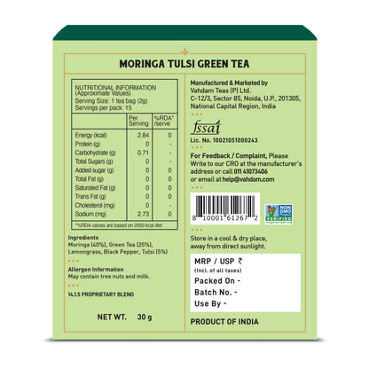 Moringa Tulsi Green Tea, 15 Count
