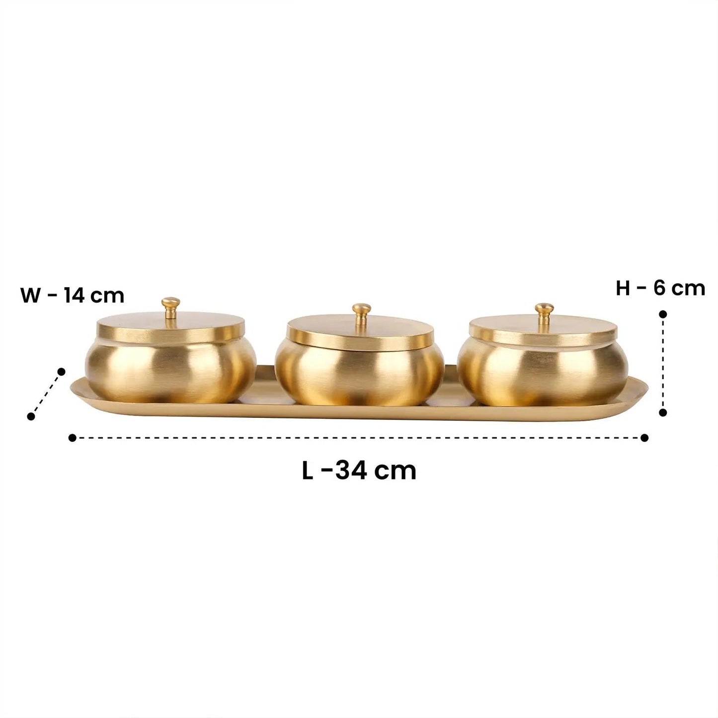 Artarium Brass Nut Bowl Set of 3 with Lids and Tray