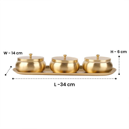 Artarium Brass Nut Bowl Set of 3 with Lids and Tray