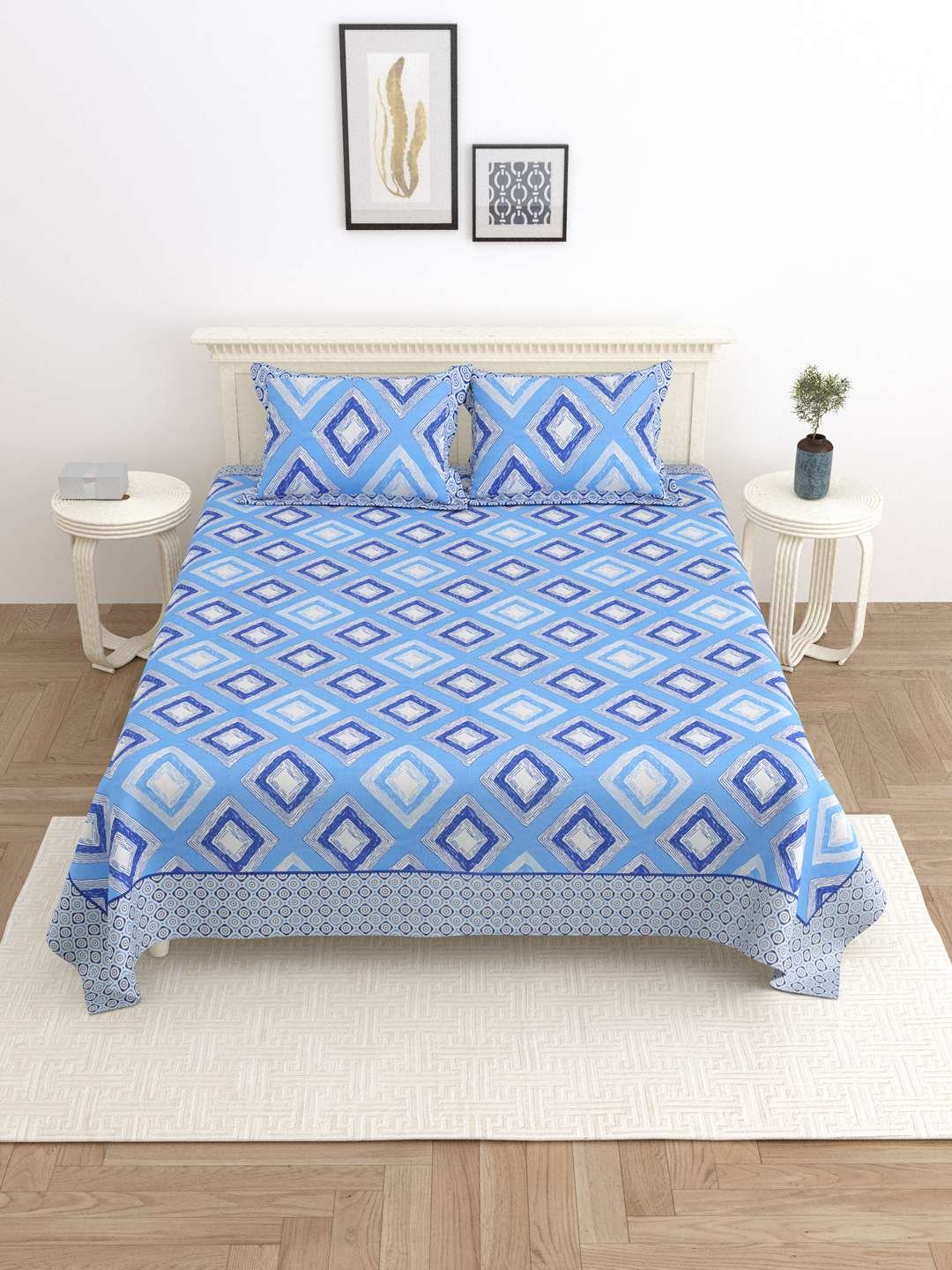 100% Pure Cotton Traditional Printed Bedsheet for Double Bed King Size Bedsheet with 2 Pillow Covers