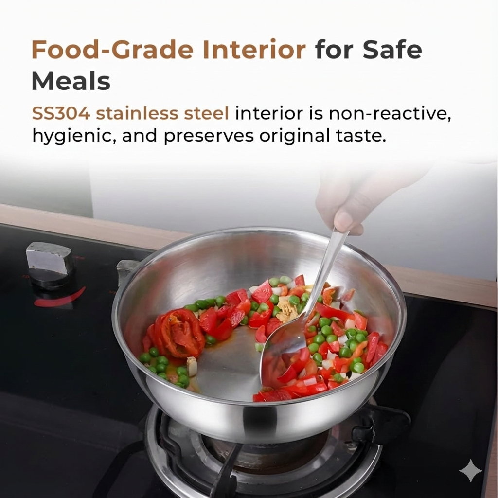 Esspy Tri-ply Stainless Steel Tasra/Taslas With S.s Lid | Even Heat Distribution | Less Oil Cooking | Premium Quality | 3 Layer Thick Body | 100% Toxin-free | Non-stick | Induction & Gas Compatible