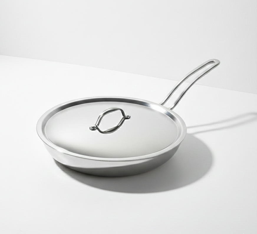 Esspy Tri-ply Stainless Steel Frying Pan With S.s Lid | Omelets Pan Non Stick | Gas & Induction Compatible | Riveted Handle | Food Safe & PFOA Free | Scratch Resistant