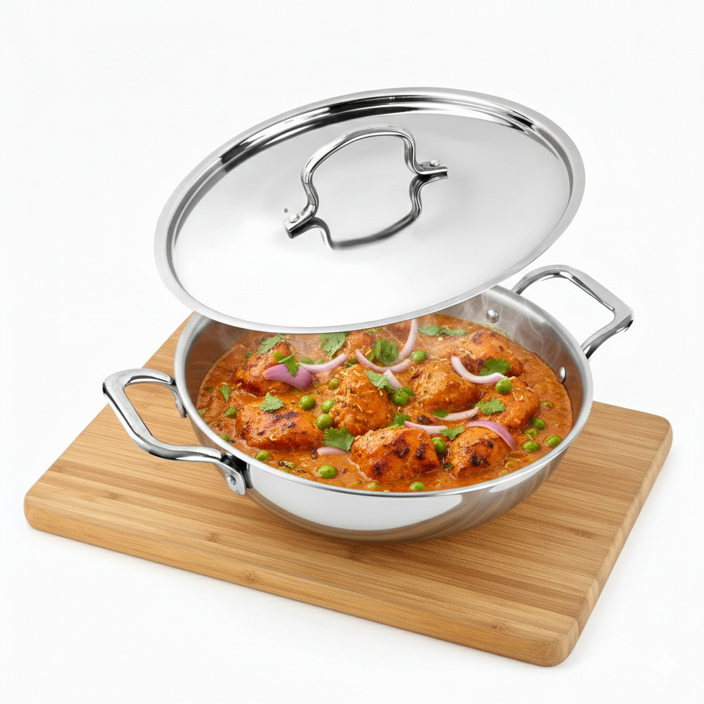 Esspy Triply Stainless Steel Kadai for Cooking with Lid, Non Stick Kadai, Triply Kadhai, Metal Spatula Friendly, Induction & Gas Stove Compatible
