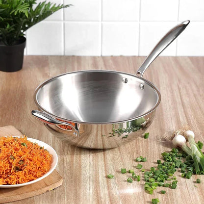 Esspy Tri-Ply Stainless Steel Wok Pan | Non-Stick Frying Wok | Induction Compatible | Scratch-Resistant | Stir-Fry Pan | Reverted Sturdy Handle | Toxin-Free