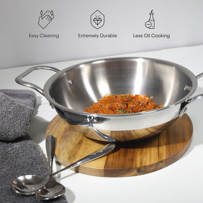 Esspy Triply Stainless Steel Kadai for Cooking, Non Stick Kadai, Triply Kadhai, Metal Spatula Friendly, Induction & Gas Stove Compatible