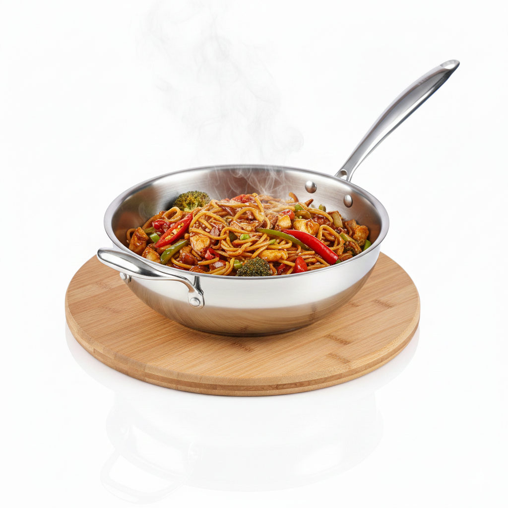 Esspy Tri-Ply Stainless Steel Wok Pan | Non-Stick Frying Wok | Induction Compatible | Scratch-Resistant | Stir-Fry Pan | Reverted Sturdy Handle | Toxin-Free