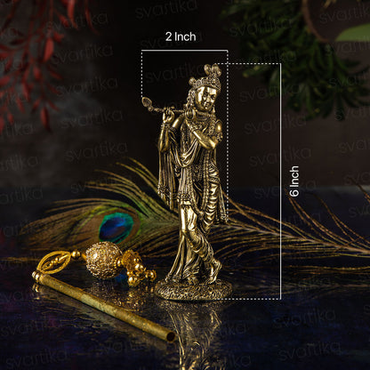 Svastika Brass Standing Krishna idol Playing Flute (6 Inch)
