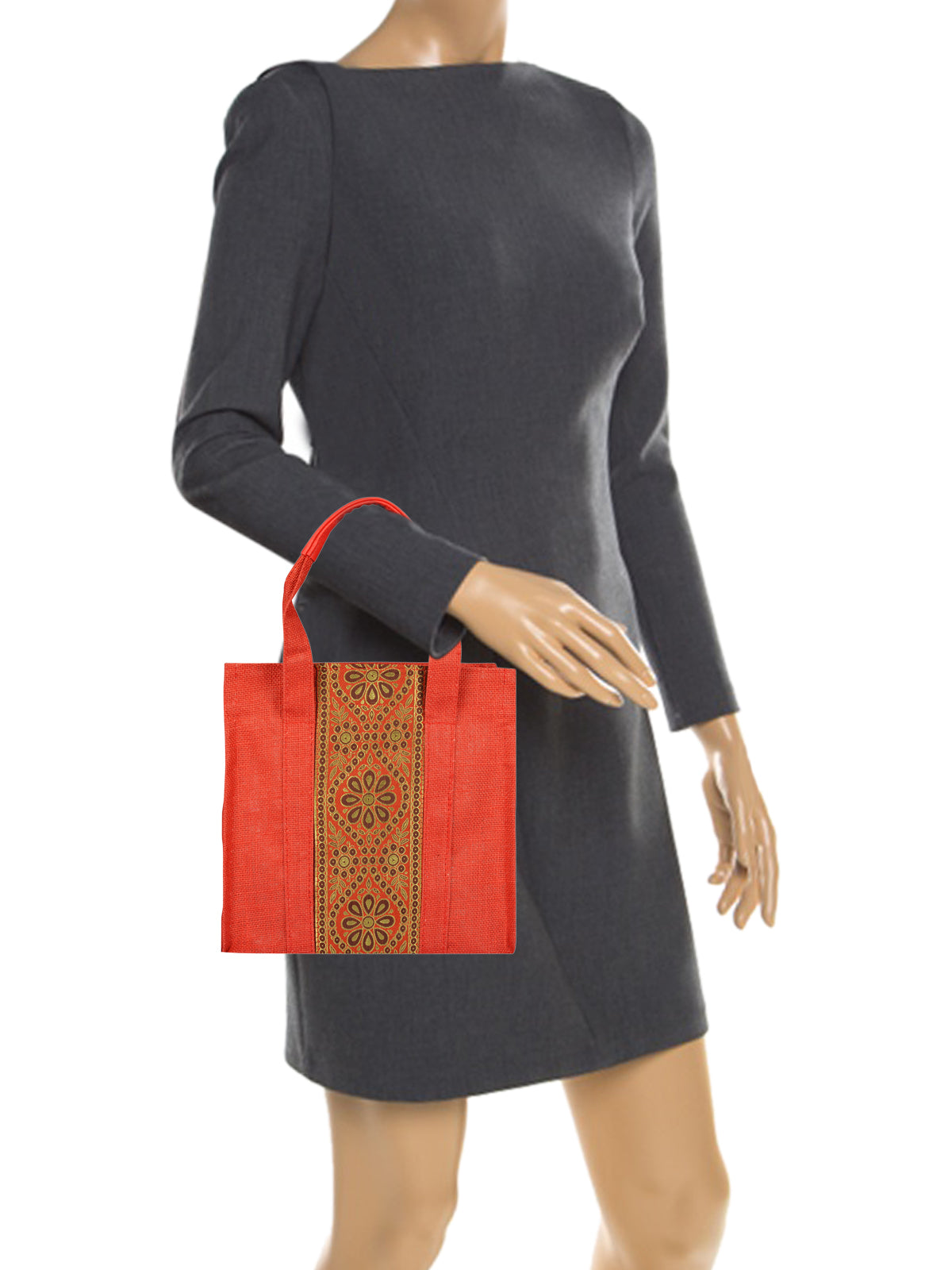 Jute Cottage Vertical Lace Zipper Lunch Bag Jute Bag