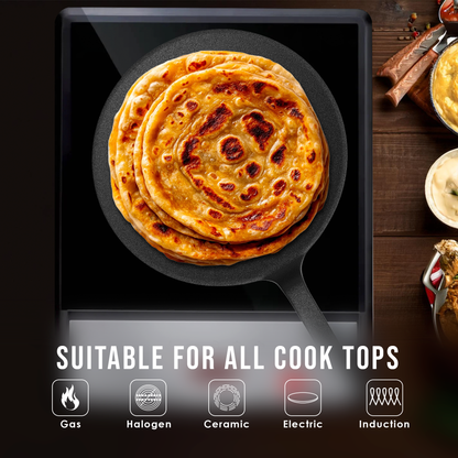 Esspy Pre-Seasoned Cast Iron Roti, Chapati Tawa, Iron Tawa Pan, Cast Iron Cookware With Silicon Handle