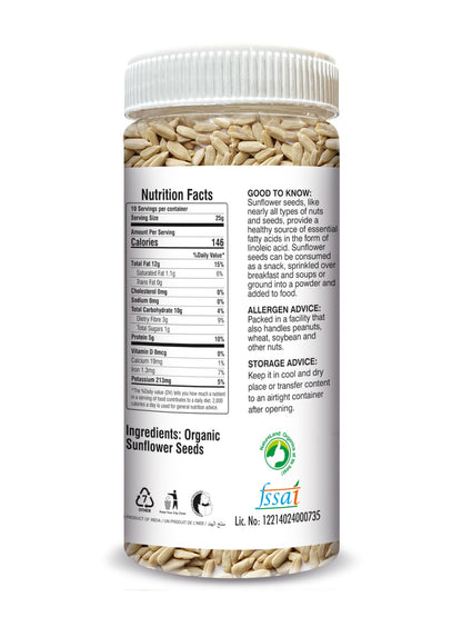 Organic Edible Sunflower Seeds (Raw) 250 Gm