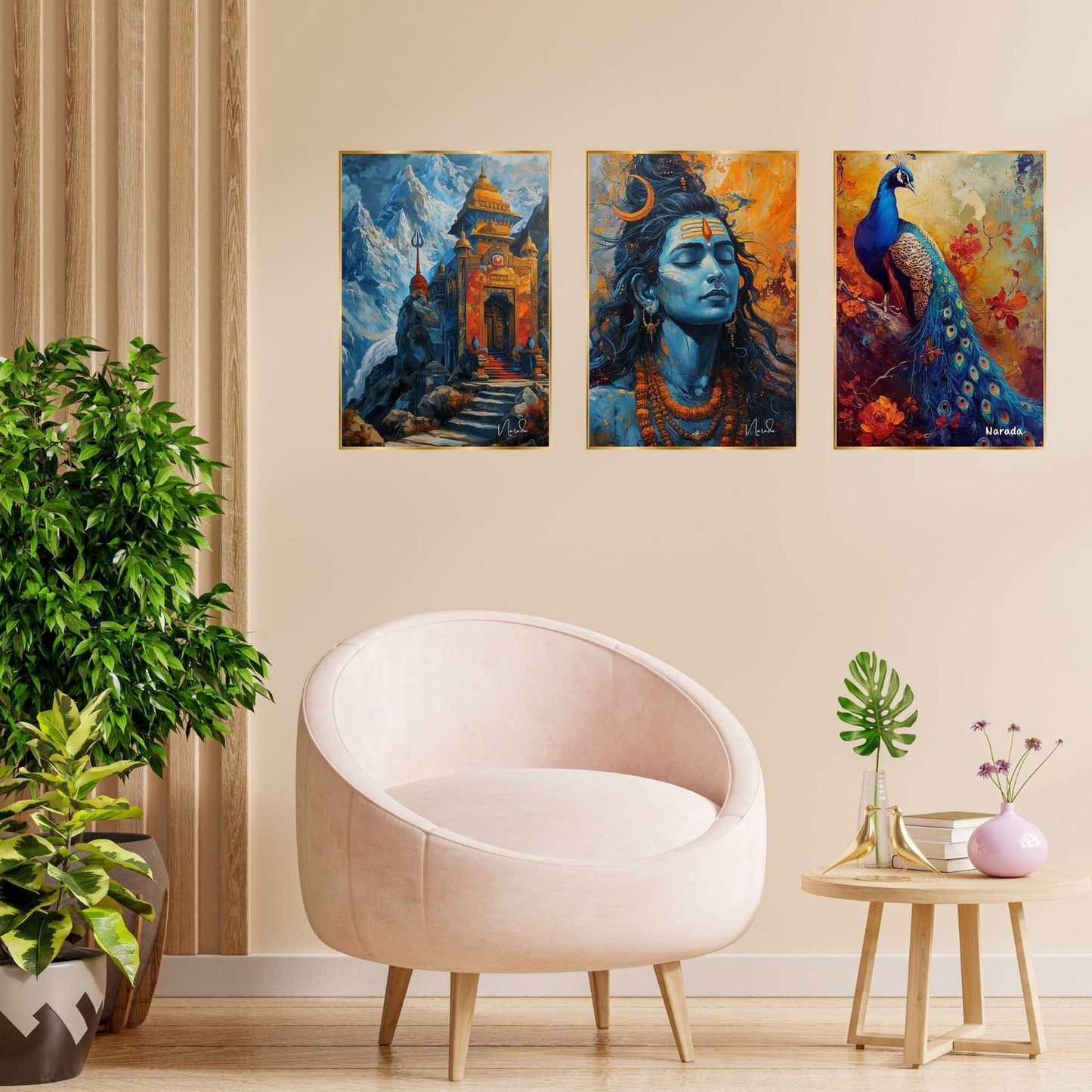 Set of Three Wall Paintings for Wall Dacoration Golden Framed Wall Paintings for Living Room & Bedroom Wall Art for Home Decoration & Office Wall Décor (18×12 inch CH-GD3-8)