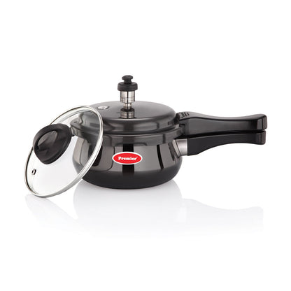 Premier Cucina Trendy Black Induction Bottom Handi Pressure Cooker With Glass Lid - 5.5 Ltr - 2800 gms