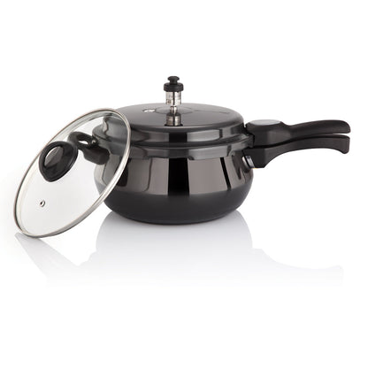 Premier Cucina Trendy Black Induction Bottom Handi Pressure Cooker With Glass Lid - 5.5 Ltr - 2800 gms