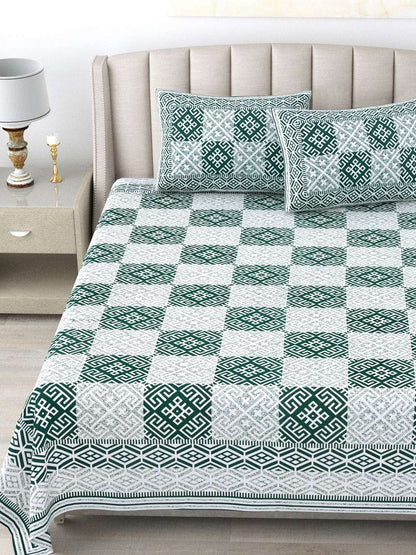 100% Pure Cotton Traditional Printed Bedsheet for Double Bed King Size Bedsheet with 2 Pillow Covers