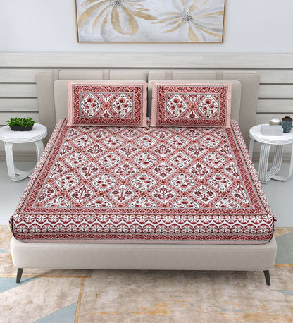 100% Pure Cotton Traditional Printed Bedsheet for Double Bed King Size Bedsheet with 2 Pillow Covers