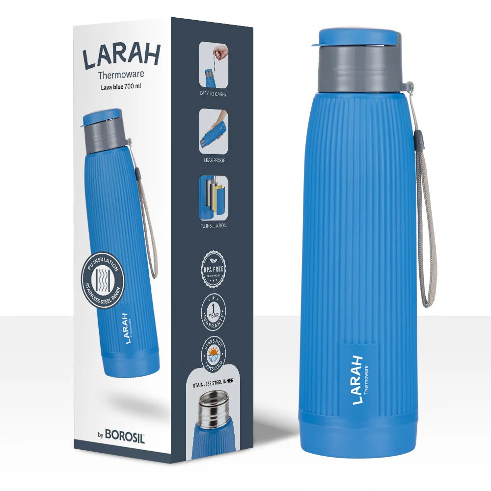 Borosil Larah Lava Fluted PU Thermoware Bottle 700ml