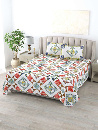 100% Pure Cotton Traditional Printed Bedsheet for Double Bed King Size Bedsheet with 2 Pillow Covers