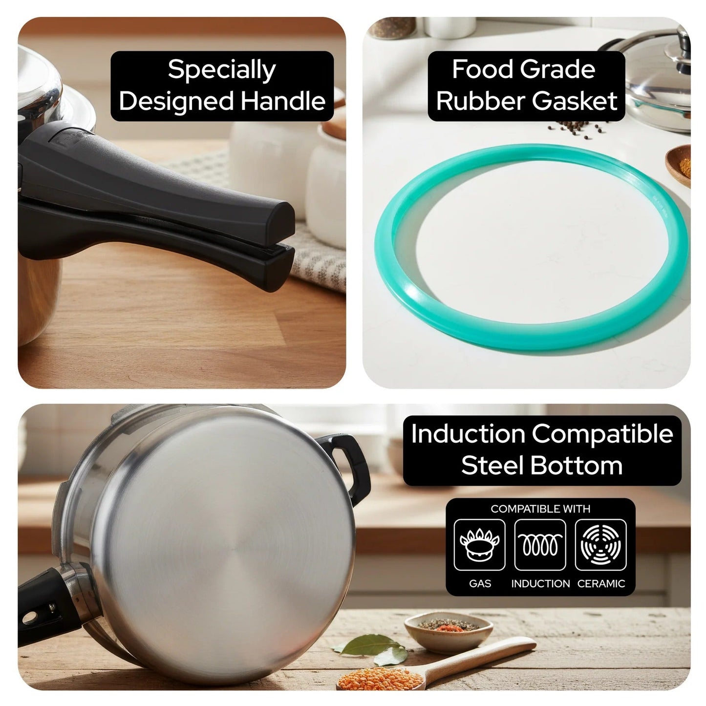 Impex Migo TPC-5N Serene 5 Litre Stainless Steel Triply Pressure Cooker Induction Bottom