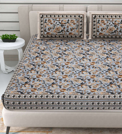 100% Pure Cotton Traditional Printed Bedsheet for Double Bed King Size Bedsheet with 2 Pillow Covers