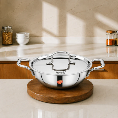 PrayLady Triplus Triply Stainless Steel Kadai with Lid