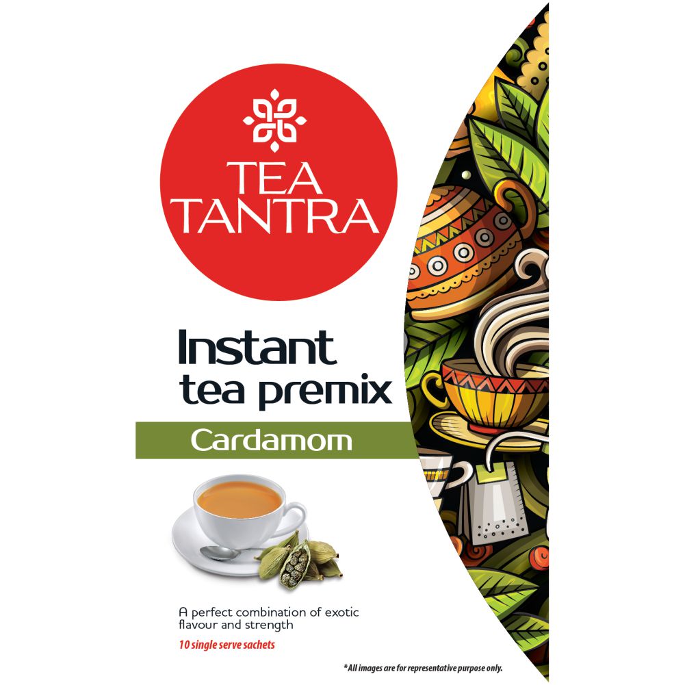 Tea Tantra Cardamom Instant Tea Premix powder | Kadak Elaichi Chai | Ready To Drink | 10 Sachets | No Artificial Colour & Flavours
