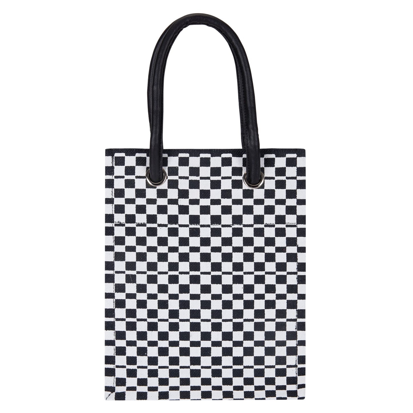 Jute Cottage Check Print Big Eyelet Lunch Bag With Bottom Board 100% Genuine Jute