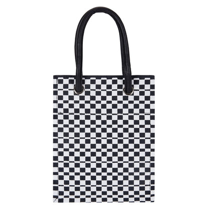 Jute Cottage Check Print Big Eyelet Lunch Bag With Bottom Board 100% Genuine Jute