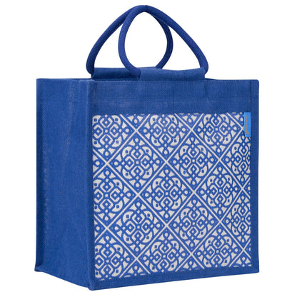 Jute Cottage Moroccan Print Zipper Lunch Bag 100% Genuine Jute
