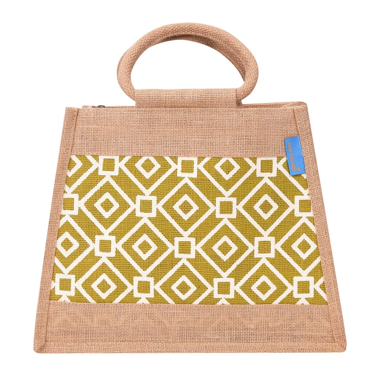 Jute Cottage Taper Zipper Lunch Bag 100% Genuine Jute