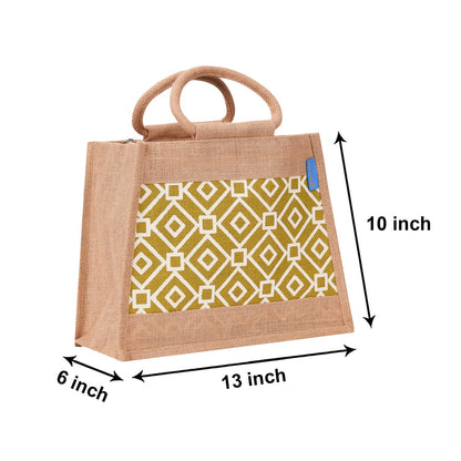 Jute Cottage Taper Zipper Lunch Bag 100% Genuine Jute