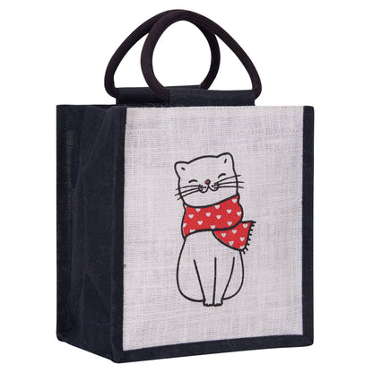 Jute Cottage Cat Print Zipper Lunch Bag