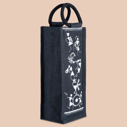 Jute Cottage Bottle Bag Warli Print
