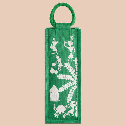 Jute Cottage Bottle Bag Warli Print