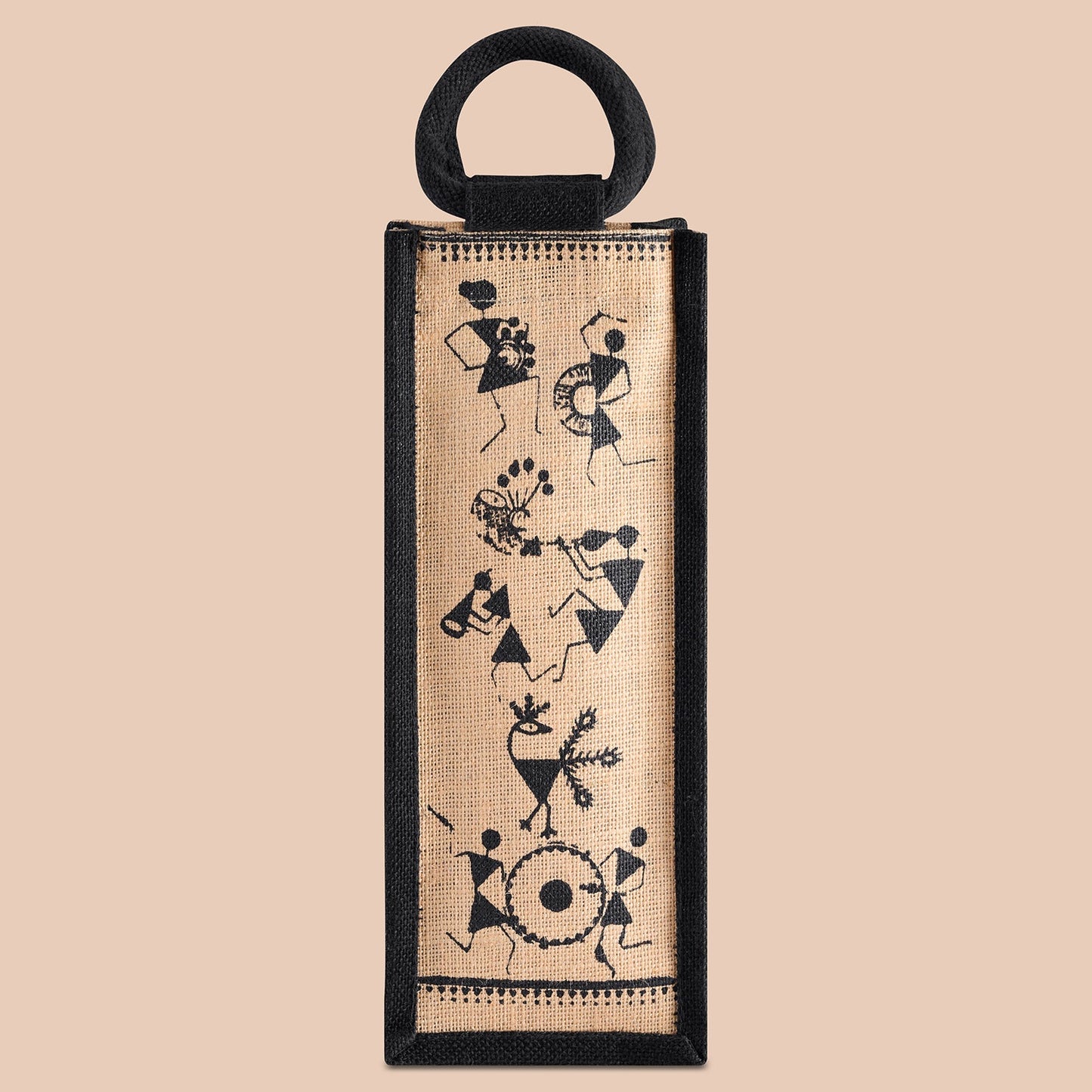 Jute Cottage Bottle Bag Warli Print