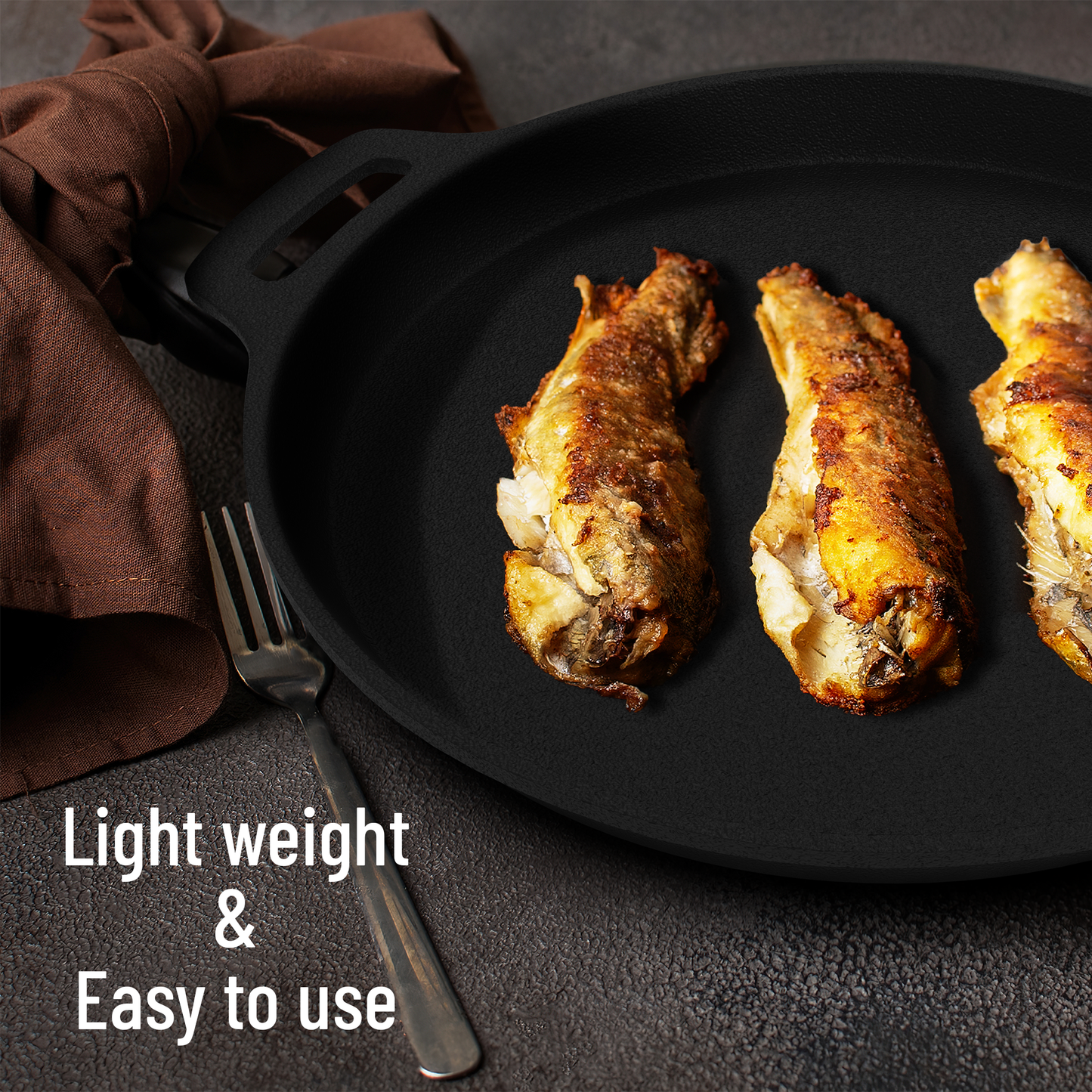 Esspy Pre-Seasoned Cast Iron Fish Fry Pan with Double Handle| Induction Friendly | Nonstick Fish Fry Pan, 100% Pure & Toxin Free, No Chemical Coating, Black