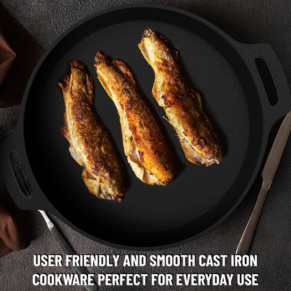 Esspy Pre-Seasoned Cast Iron Fish Fry Pan with Double Handle| Induction Friendly | Nonstick Fish Fry Pan, 100% Pure & Toxin Free, No Chemical Coating, Black