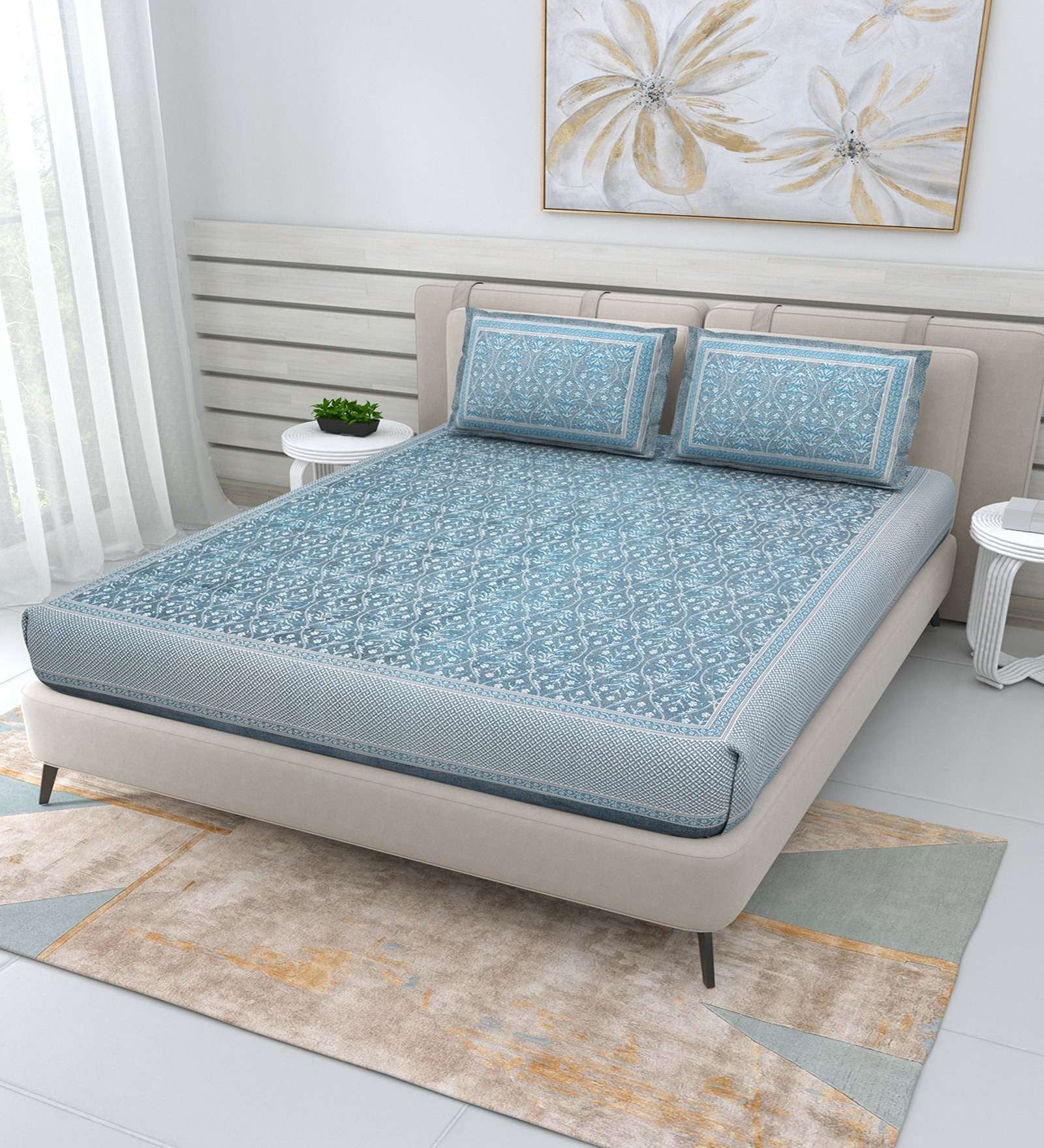 100% Pure Cotton Traditional Printed Bedsheet for Double Bed King Size Bedsheet with 2 Pillow Covers