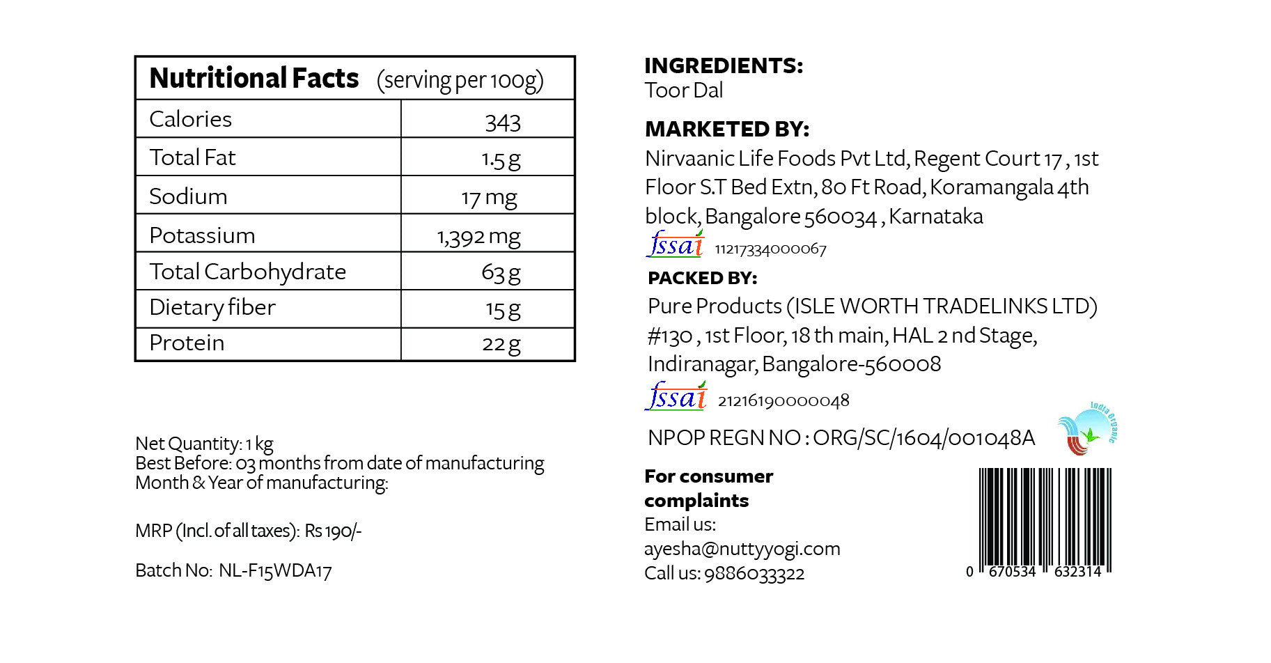 Nutty Yogi Organic Toor Dal