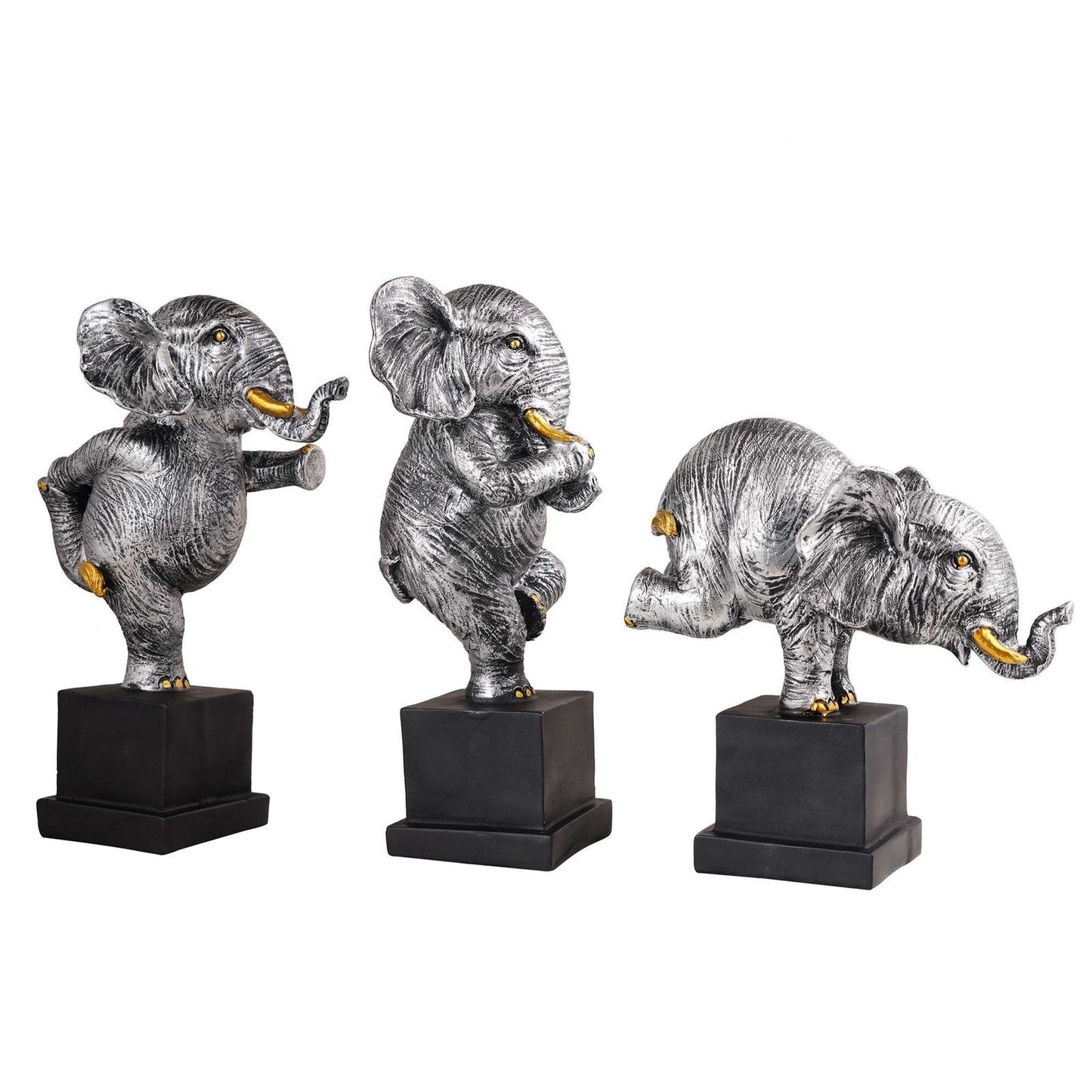 Polyresin Elephant Showpiece Statue and Artifacts for Home Decor, Living Room, Table Decoration for Gifting, Interiors and Diwali Decoration Silver (Set Of 3)