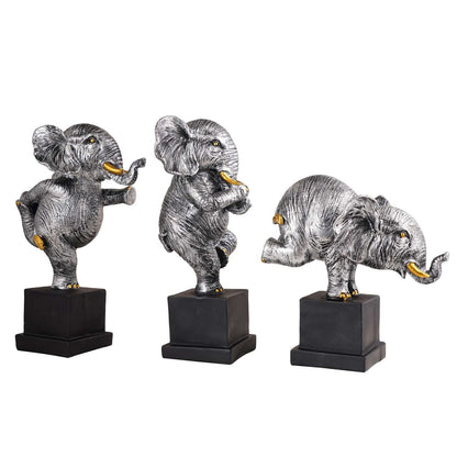 Polyresin Elephant Showpiece Statue and Artifacts for Home Decor, Living Room, Table Decoration for Gifting, Interiors and Diwali Decoration Silver (Set Of 3)