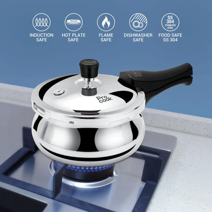 Milton ProCook Curve Triply Stainless Steel Outer Lid Pressure Cooker - 3.5L