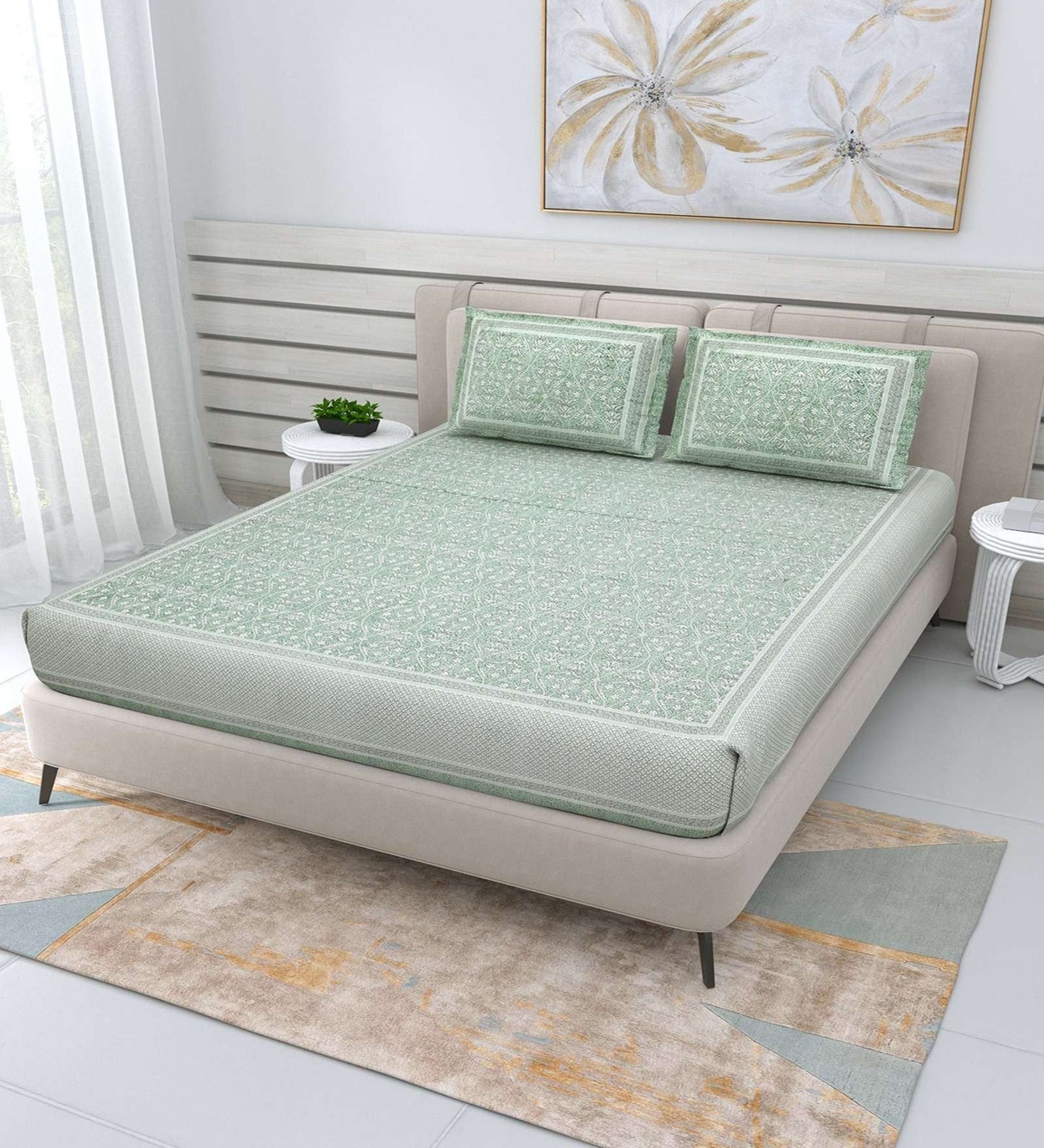 100% Pure Cotton Traditional Printed Bedsheet for Double Bed King Size Bedsheet with 2 Pillow Covers