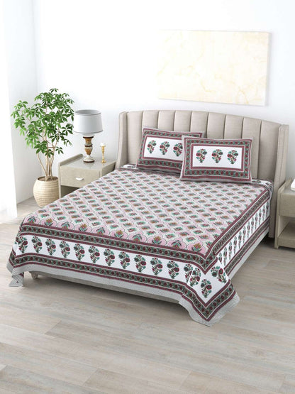 100% Pure Cotton Traditional Printed Bedsheet for Double Bed King Size Bedsheet with 2 Pillow Covers
