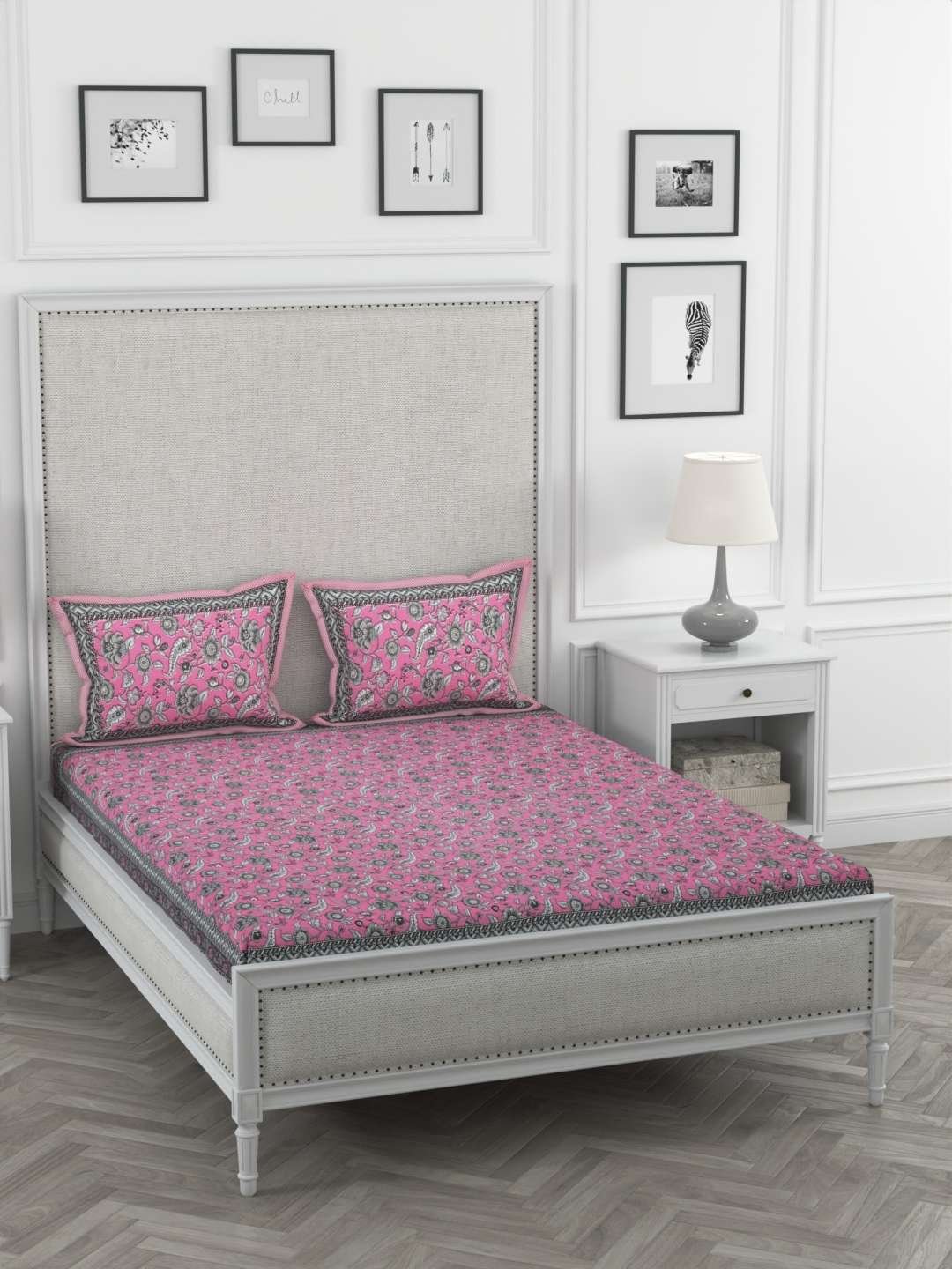 100% Pure Cotton Traditional Printed Bedsheet for Double Bed King Size Bedsheet with 2 Pillow Covers