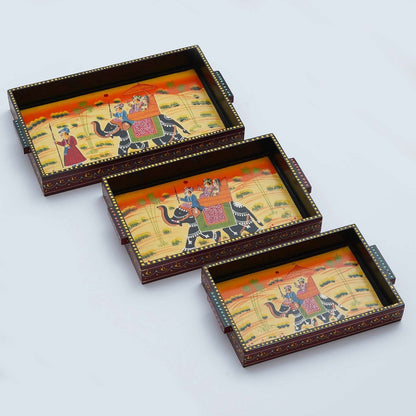 Set of 3 Handcrafted Wooden Trays: Versatile and Elegant Serving Solutions