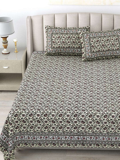 100% Pure Cotton Traditional Printed Bedsheet for Double Bed King Size Bedsheet with 2 Pillow Covers