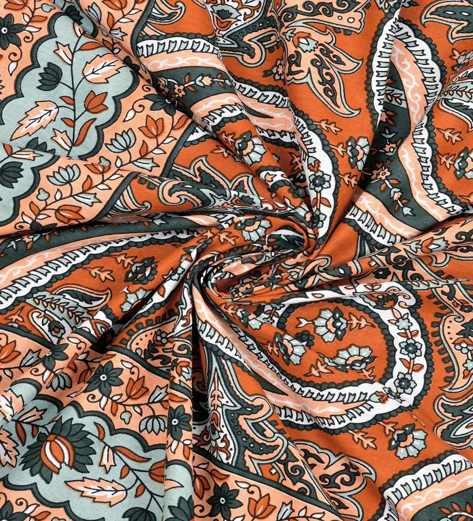 100% Pure Cotton Traditional Printed Bedsheet for Double Bed King Size Bedsheet with 2 Pillow Covers