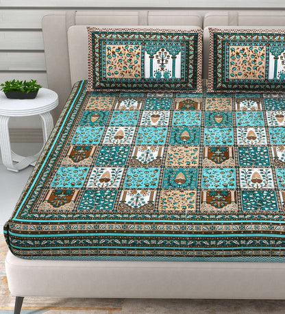 100% Pure Cotton Traditional Printed Bedsheet for Double Bed King Size Bedsheet with 2 Pillow Covers