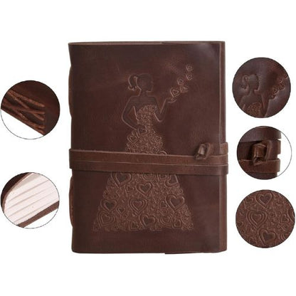 CraftShades – Leather Diary – Princess with Heart Embossed Diary Vintage Artist Sketchbook, Scrapbook, Drawing & Writing Diary with Leather Bound Plain Paper 5 X 7 inch (Dark Princess)