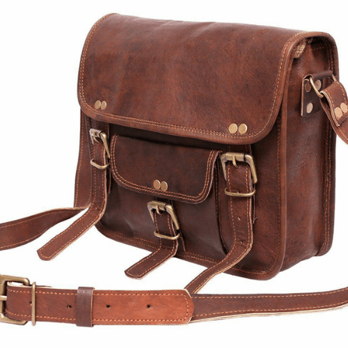 Craftshades –Single Pocket Double Strip 9*11 Inch Handcrafted Satchel Leather Bag | 100% Genuine Leather
